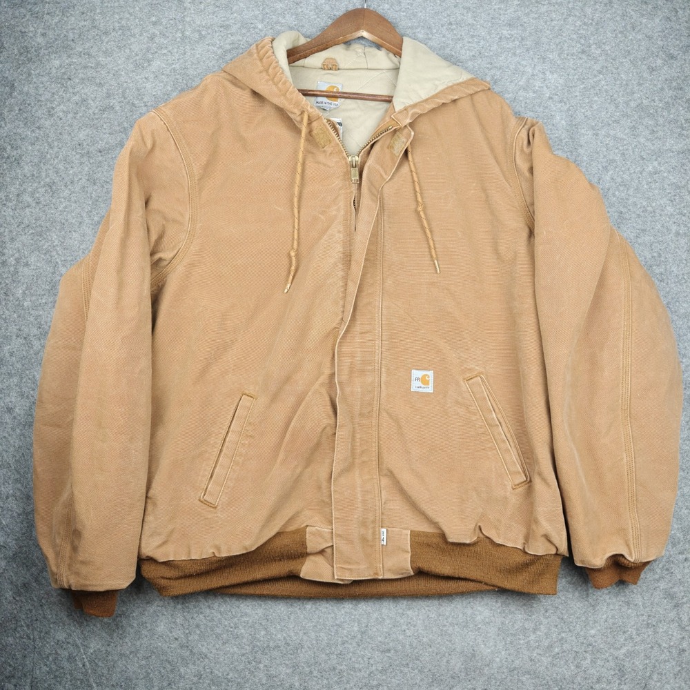 Carhartt FR Hooded Jacket Men's XL Tall Brown Quilted Duck Canvas FRJ184 BRN